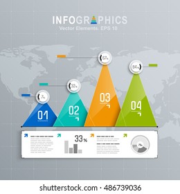White infographics set with blue, green and orange elements. Vector information graphics