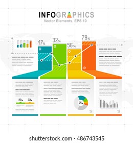 Infografía blanca con elementos azules, verdes y naranjas. Gráficos de información del vector