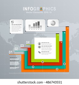 White infographics set with blue, green and orange elements. Vector information graphics