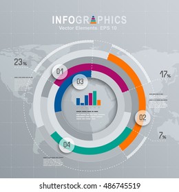 White infographics set with blue, green and orange elements. Vector information graphics