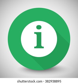 White Information icon with long shadow on green circle