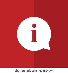 White information sign vector icon. Red background