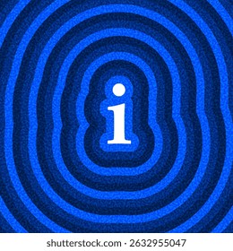 White information symbol centered on a deep blue ripple background. Vector illustration for help, data, or guidance themes.