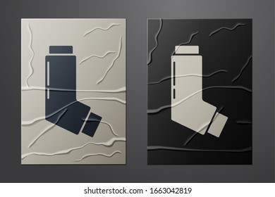 White Inhaler icon isolated on crumpled paper background. Breather for cough relief, inhalation, allergic patient. Medical allergy asthma inhaler spray. Paper art style. Vector Illustration