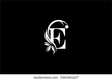 white initial letter E logo design with beautiful leaf and flower ornaments. E Monograms. Typography E. golden feather logo. Suitable for business logos, companies, boutiques, beauty, etc