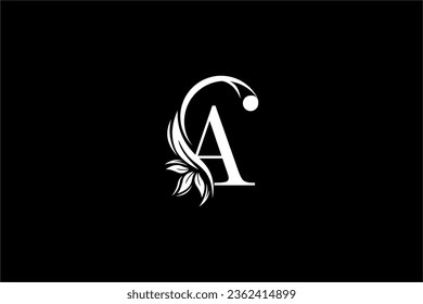 white initial letter A logo design with beautiful leaf and flower ornaments. A Monograms. Typography A. golden feather logo. Suitable for business logos, companies, boutiques, beauty, etc