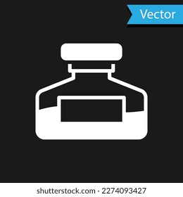 White Ink bottle icon isolated on black background. Calligraphy supplies for fountain pen.  Vector
