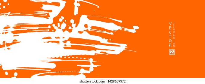 White ink brush stroke on orange background. Japanese style. Vector illustration of grunge stains
