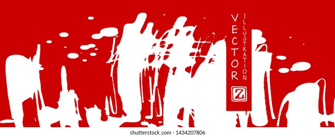 White ink brush stroke on red background. Japanese style. Vector illustration of grunge stains