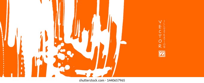 White ink brush stroke on orange background. Japanese style. Vector illustration of grunge stains