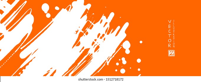 White ink brush stroke on orange background. Japanese style. Vector illustration of grunge stains