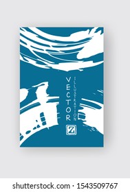 White ink brush stroke on blue background. Japanese style. Vector illustration of grunge stains