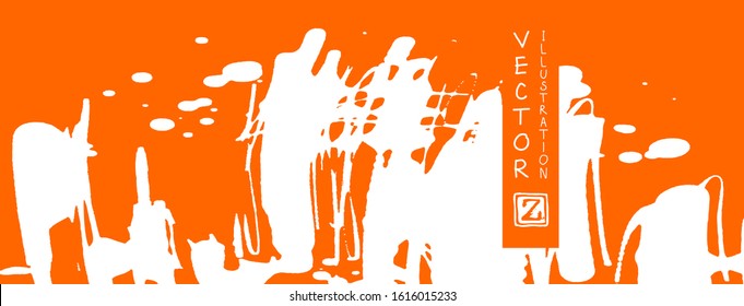White ink brush stroke on orange background. Japanese style. Vector illustration of grunge stains