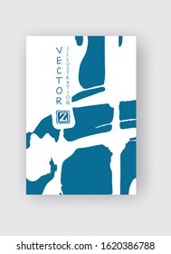 White ink brush stroke on blue background. Japanese style. Vector illustration of grunge stains