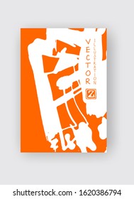 White ink brush stroke on orange background. Japanese style. Vector illustration of grunge stains