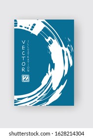 White ink brush stroke on blue background. Japanese style. Vector illustration of grunge stains