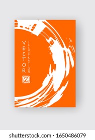 White ink brush stroke on orange background. Japanese style. Vector illustration of grunge stains