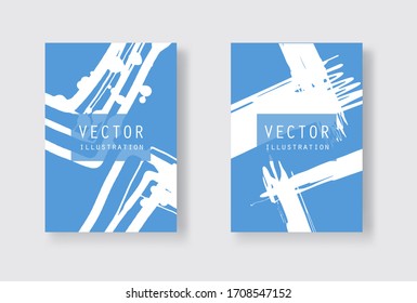 Pincel blanco sobre fondo azul. Al estilo japonés. Ilustración vectorial de las manchas de grano