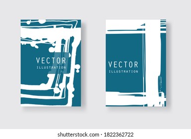 Weißer Pinselstrich auf blauem Hintergrund. Japanischer Stil. Vektorgrafik von Grunge-Flecken