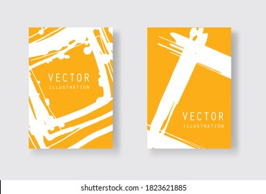 White ink brush stroke on yellow background. Japanese style. Vector illustration of grunge stains