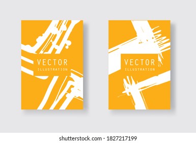White ink brush stroke on yellow background. Japanese style. Vector illustration of grunge stains