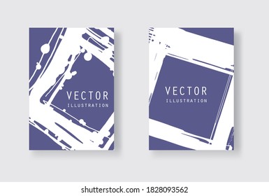 White ink brush stroke on blue background. Japanese style. Vector illustration of grunge stains