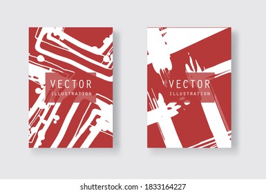 White ink brush stroke on red background. Japanese style. Vector illustration of grunge stains