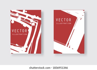 White ink brush stroke on red background. Japanese style. Vector illustration of grunge stains