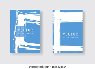 White ink brush stroke on blue background. Japanese style. Vector illustration of grunge stains