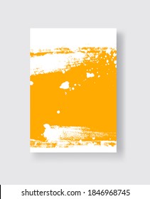 White ink brush stroke on yellow background. Japanese style. Vector illustration of grunge stains