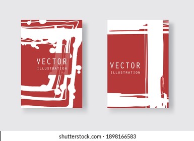 Golpe de pincel de tinta blanca sobre fondo rojo. Estilo japonés. Ilustración vectorial de manchas de grano
