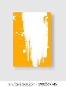 White ink brush stroke on yellow background. Japanese style. Vector illustration of grunge stains