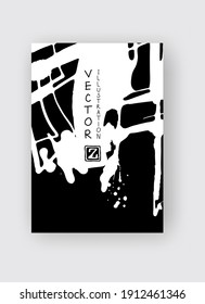 White ink brush stroke on black background. Japanese style. Vector illustration of grunge stains