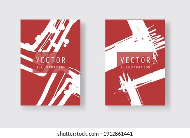 White ink brush stroke on red background. Japanese style. Vector illustration of grunge stains