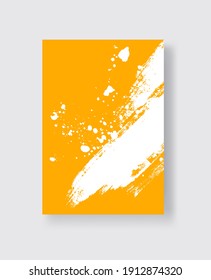 White ink brush stroke on yellow background. Japanese style. Vector illustration of grunge stains