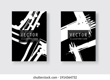 White ink brush stroke on black background. Japanese style. Vector illustration of grunge stains