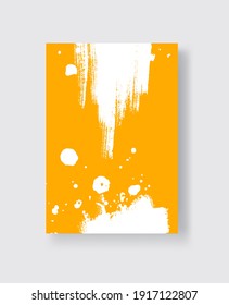 Pincel de tinta blanca sobre fondo amarillo. Estilo japonés. Ilustración vectorial de manchas de grano