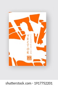White ink brush stroke on orange background. Japanese style. Vector illustration of grunge stains