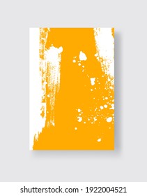 White ink brush stroke on yellow background. Japanese style. Vector illustration of grunge stains