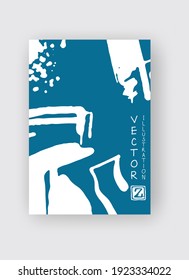 White ink brush stroke on blue background. Japanese style. Vector illustration of grunge stains