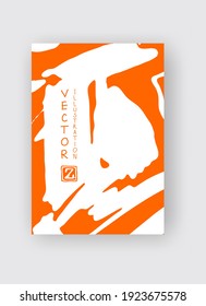 White ink brush stroke on orange background. Japanese style. Vector illustration of grunge stains