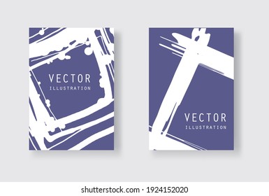 White ink brush stroke on blue background. Japanese style. Vector illustration of grunge stains