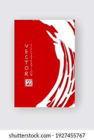 White ink brush stroke on red background. Japanese style. Vector illustration of grunge stains