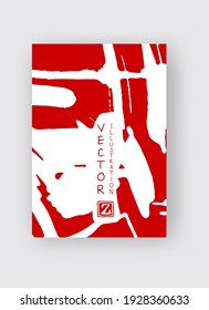 Golpe de pincel de tinta blanca sobre fondo rojo. Estilo japonés. Ilustración vectorial de manchas de grano