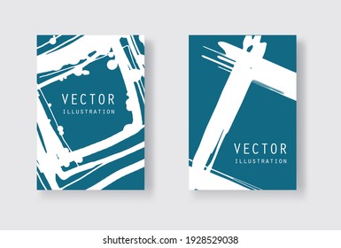 White ink brush stroke on blue background. Japanese style. Vector illustration of grunge stains