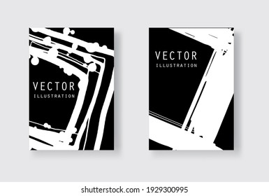 White ink brush stroke on black background. Japanese style. Vector illustration of grunge stains