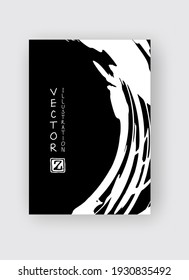White ink brush stroke on black background. Japanese style. Vector illustration of grunge stains