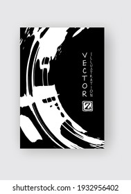 Golpe de pincel de tinta blanca sobre fondo negro. Estilo japonés. Ilustración vectorial de manchas de grano