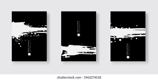 White ink brush stroke on black background. Japanese style. Vector illustration of grunge wave stains.Vector brushes illustration.