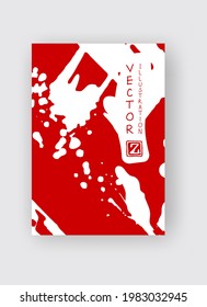 Weißer Pinselstrich auf rotem Hintergrund. Japanischer Stil. Vektorgrafik von Grunge-Flecken
